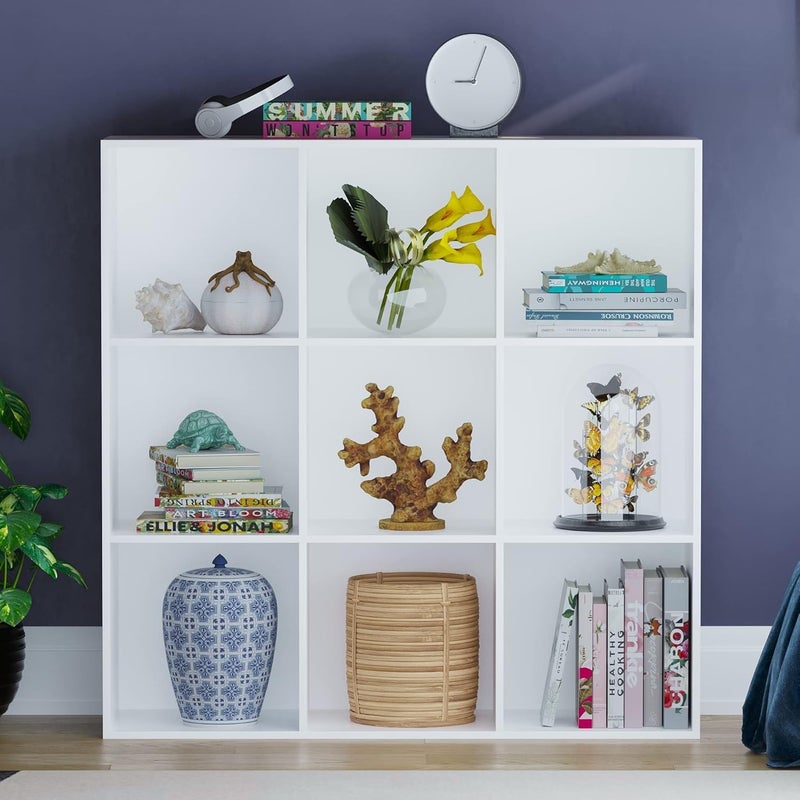 Cube Bookcase, Living Room Storage Organizer, Shelf for Home and Office (9 Cubes, White), Manufactured Wood - Image 1