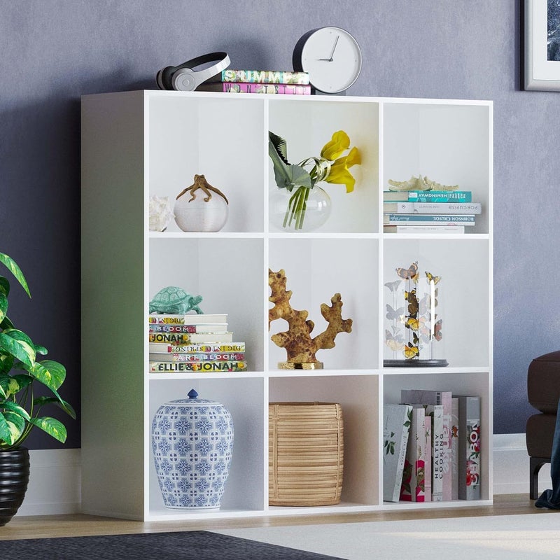 Cube Bookcase, Living Room Storage Organizer, Shelf for Home and Office (9 Cubes, White), Manufactured Wood - Image 5
