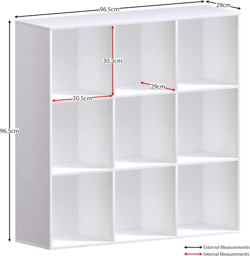 Cube Bookcase, Living Room Storage Organizer, Shelf for Home and Office (9 Cubes, White), Manufactured Wood - Image 2