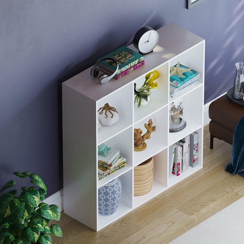 Cube Bookcase, Living Room Storage Organizer, Shelf for Home and Office (9 Cubes, White), Manufactured Wood - Image 3