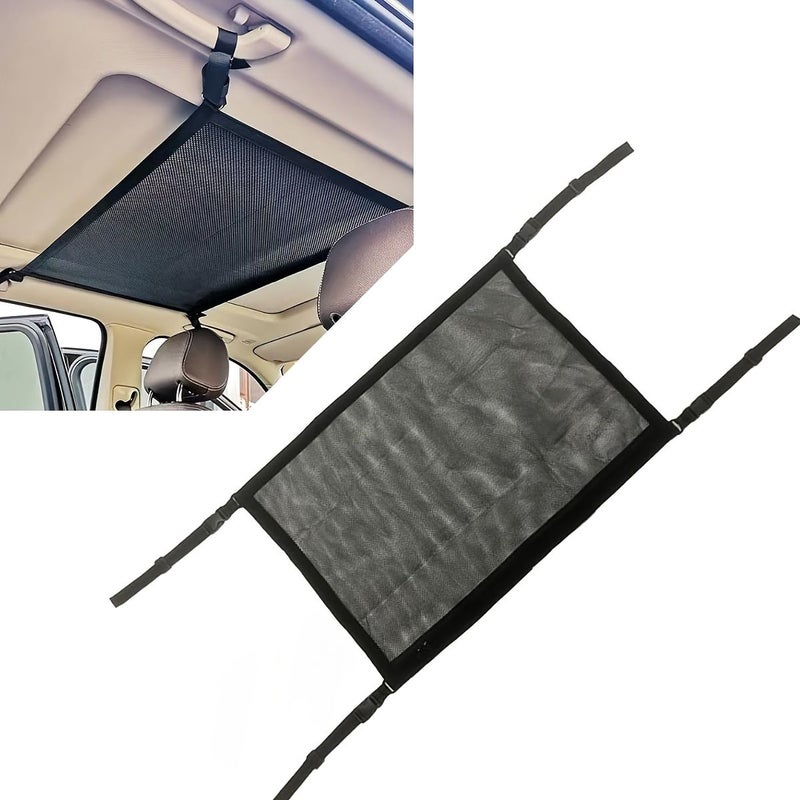 Black Car Roof Cargo Net 27x20in Vehicle Ceiling Storage with Adjustable Straps - Image 1