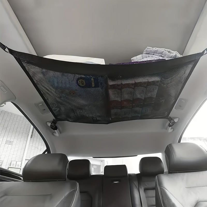 Black Car Roof Cargo Net 27x20in Vehicle Ceiling Storage with Adjustable Straps - Image 5