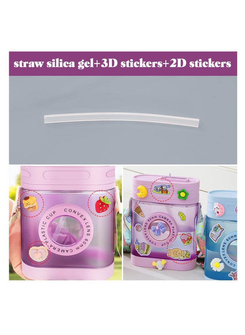 KASTWAVE Kawaii Water Bottle, Retro Camera Water Bottle with Straw and BPA-Free Plastic Lovely Adult 450ml Water Bottles Drinking Cups for Travel, Gifts from Daughter and Son - Image 4