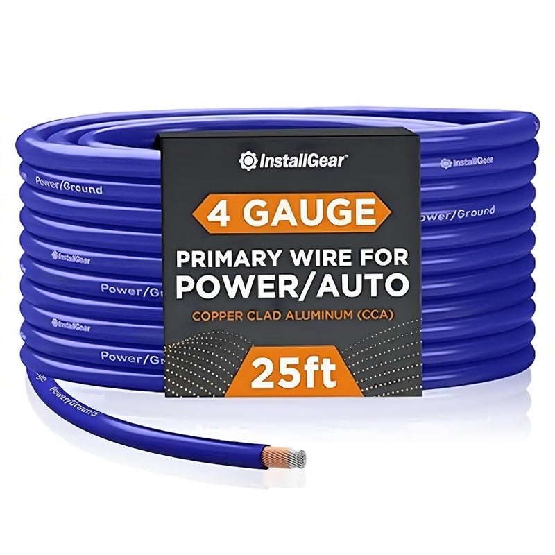 InstallGear 4 Gauge Wire (25ft) Copper Clad Aluminum - Primary Automotive Wire, Car Amplifier Power & Ground, Battery, Car Audio Speaker, RV Trailer Welding Cable - Image 1