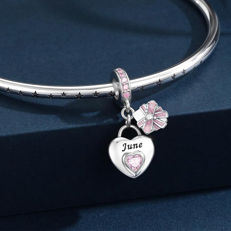 HappyStar 925 Sterling Silver Heart Zirconia Birthstone Charms for Bracelets Bead Charm Dangle Loving Pendant Compatible Pandora Bracelets Happy Birthday Gift for Women - Image 2