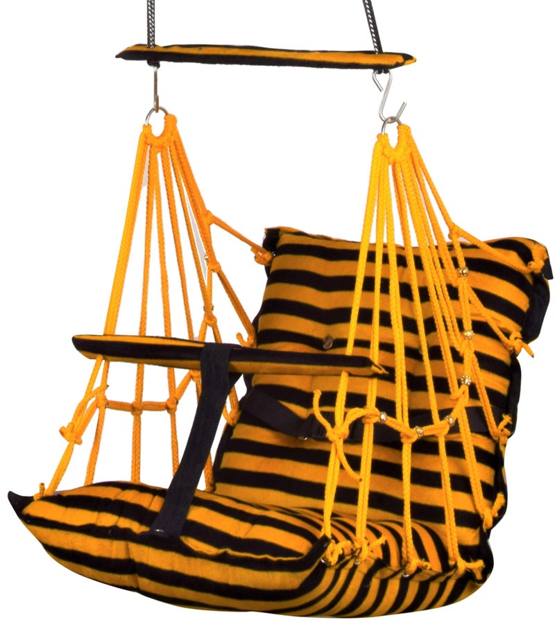 Sprointal® Swing for Kids, Baby Swing Chair Cotton Children Folding and Washable 1-5 Years Swing with Safety Belt,Home and Garden Jhula for Babies |Swing for Kids|Hanging Cradle (Yellow Line) - Image 2