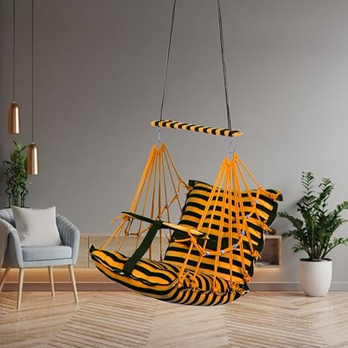 Sprointal® Swing for Kids, Baby Swing Chair Cotton Children Folding and Washable 1-5 Years Swing with Safety Belt,Home and Garden Jhula for Babies |Swing for Kids|Hanging Cradle (Yellow Line) - Image 1