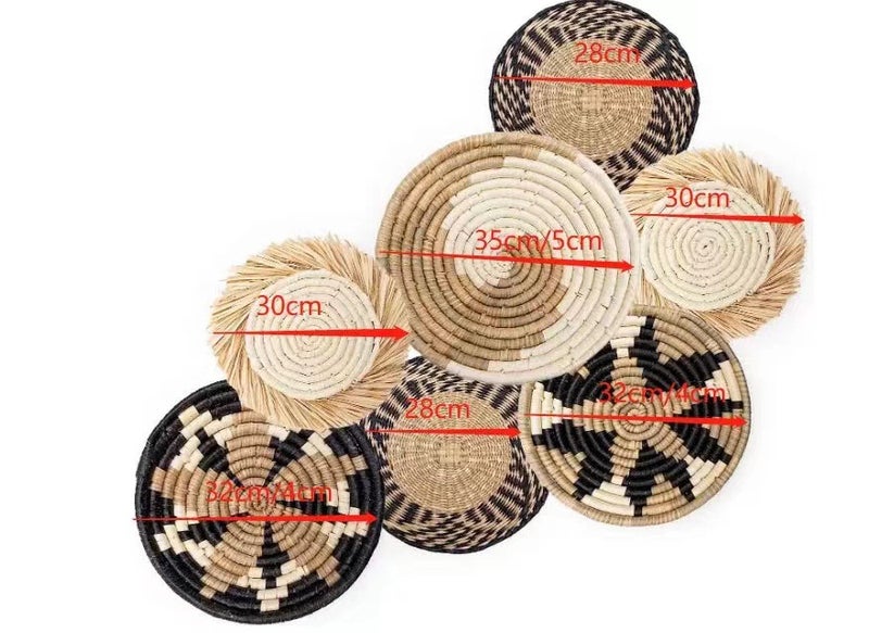 New Nordic bed & breakfast home straw wall pendant wall decoration wall decoration 7-piece set(Black and white straw 7-piece set) - Image 1