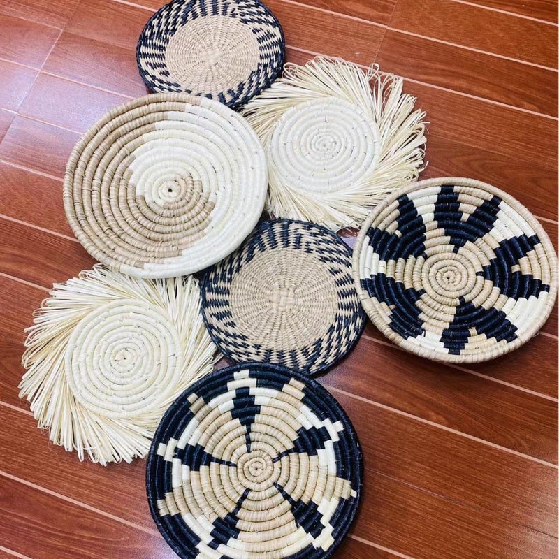 New Nordic bed & breakfast home straw wall pendant wall decoration wall decoration 7-piece set(Black and white straw 7-piece set) - Image 2