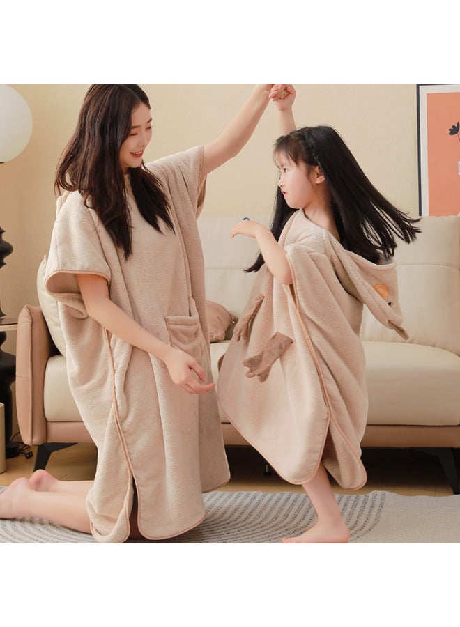 Capibala Class A Coral Fleece Adult Children's Parent-child Bathrobe Wearable Hooded Bath Towel Absorbent Quick-drying Warm