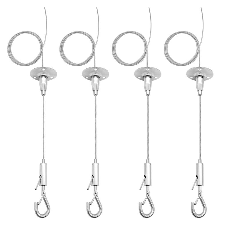 cezelux 4 Pack 6ft Ceiling Sign Hanger Wire Kit 2m Adjustable Suspension Hanging Cable Wire with Hook Wall Mount Suspension Cable for Art Work LED Screen Billboard Lights Mirror Picture Holds Up to 10KG - Image 2
