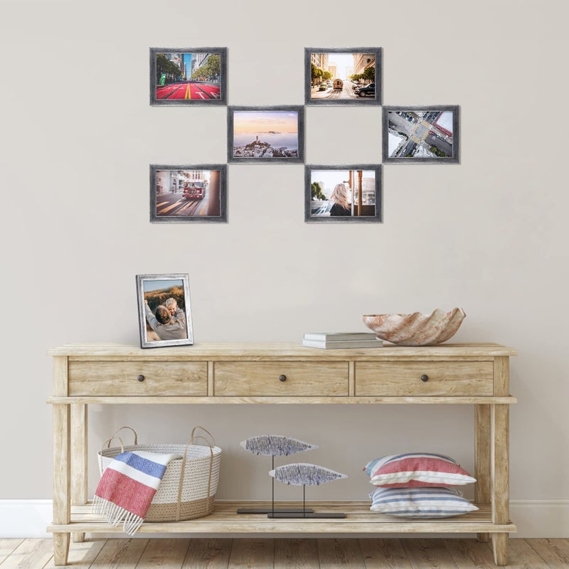 جيفت جاردن GiftGarden 5x7 إطار الصورة العتيقة الفضية 7 حزمة 5 من 7 إطارات الصور الفضية المتعثرة ريفي للجدار أو الطاولة - Image 3