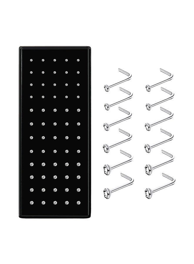 HAWAWA 60 PCS Small Nose Rings Studs for Women Men L Shape 316L Stainless Steel Crystal Nose Piercing Jewelry Nose Studs Ring Hoop Bone Studs Body Jewelry 20G 1.5MM 2.0MM 2.5MM Clear - Image 2