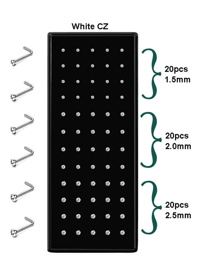 HAWAWA 60 PCS Small Nose Rings Studs for Women Men L Shape 316L Stainless Steel Crystal Nose Piercing Jewelry Nose Studs Ring Hoop Bone Studs Body Jewelry 20G 1.5MM 2.0MM 2.5MM Clear - Image 3
