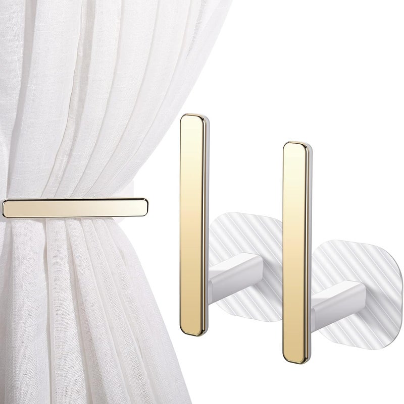 Queekay Curtain Holders Gold Curtain Holdbacks Self Adhesive Drapery Curtain Tiebacks L Shaped Curtain Hooks Nordic Style Window Treatment Holdbacks for Home Office Decorative Curtain Decor (White, 2 Pcs) - Image 1