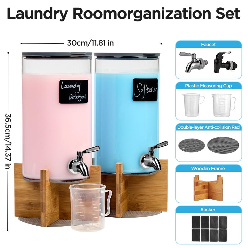 Spreccio Glass Laundry Detergent Dispenser with Holder,1.1 Gallon Laundry Liquid Dispensers with Stainless-Steel Tap,Large Glass Fabric Softener Containers with Stand for Laundry Room Organization - Image 2