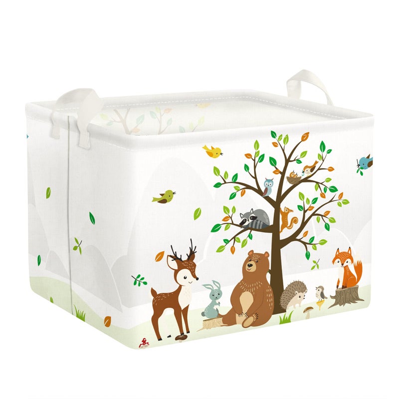 Clastyle Woodland Animals Bear Fox Raccoon Tree Baby Gift Storage Basket Large Deer Owl Collapsible Rectangular Shelf Basket Cute Clothes Towel Toy Book Storage Bin for Nursery - Image 1