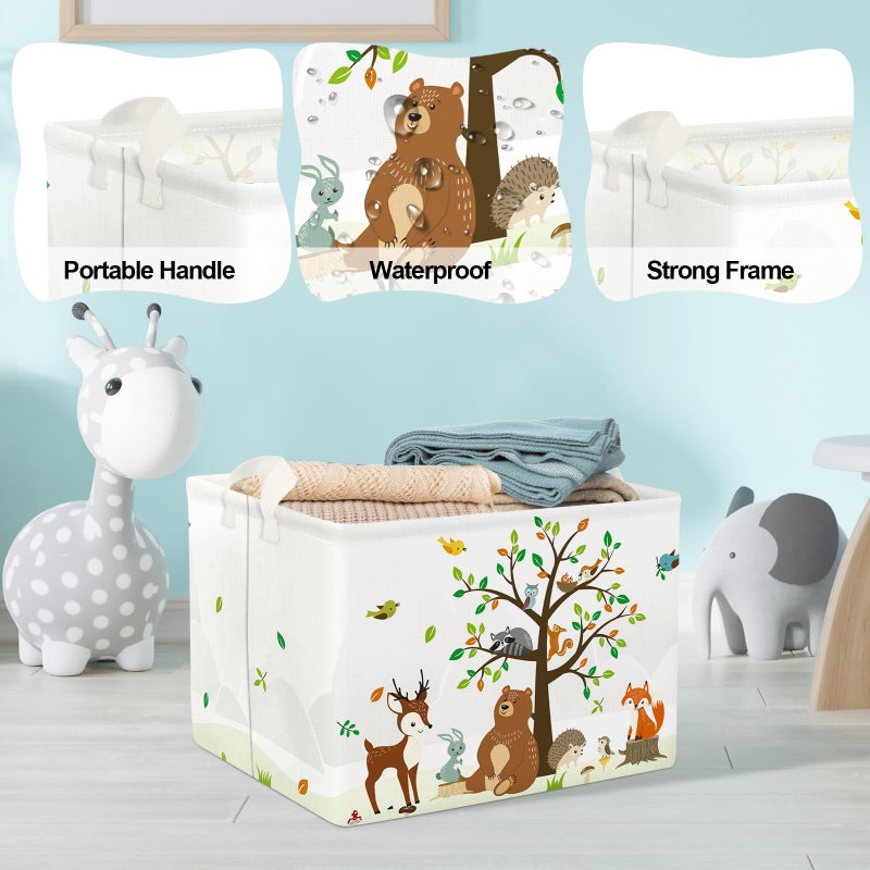 Clastyle Woodland Animals Bear Fox Raccoon Tree Baby Gift Storage Basket Large Deer Owl Collapsible Rectangular Shelf Basket Cute Clothes Towel Toy Book Storage Bin for Nursery - Image 4