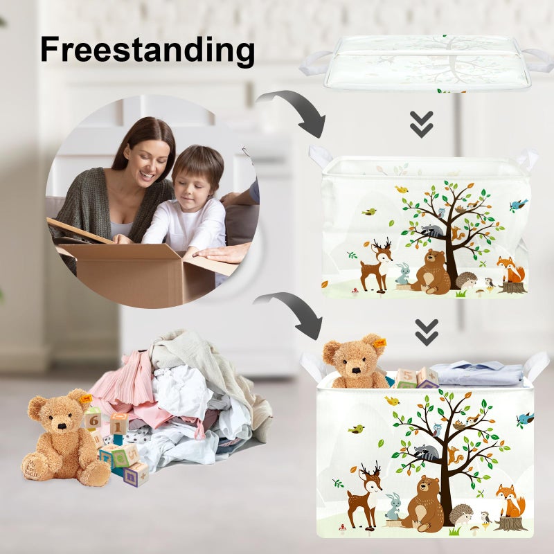 Clastyle Woodland Animals Bear Fox Raccoon Tree Baby Gift Storage Basket Large Deer Owl Collapsible Rectangular Shelf Basket Cute Clothes Towel Toy Book Storage Bin for Nursery - Image 3