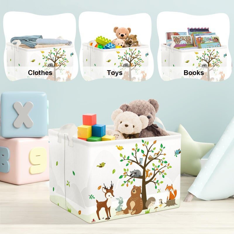 Clastyle Woodland Animals Bear Fox Raccoon Tree Baby Gift Storage Basket Large Deer Owl Collapsible Rectangular Shelf Basket Cute Clothes Towel Toy Book Storage Bin for Nursery - Image 5