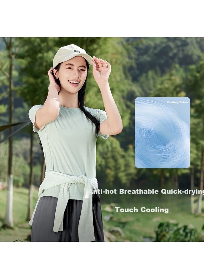 Ice Silk Quick-dry Short-sleeve T-shirt For Women,  Summer Pique Fabric, Skin-friendly, Cool, Fashionable, Casual, Breathable, Sporty Top - Image 2
