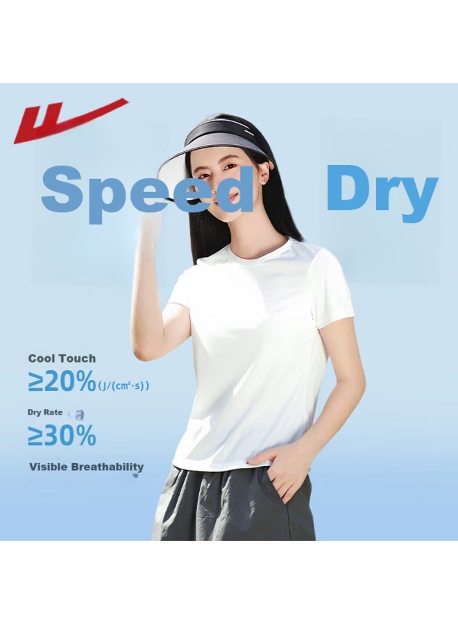 Ice Silk Quick-dry Short-sleeve T-shirt For Women,  Summer Pique Fabric, Skin-friendly, Cool, Fashionable, Casual, Breathable, Sporty Top - Image 1