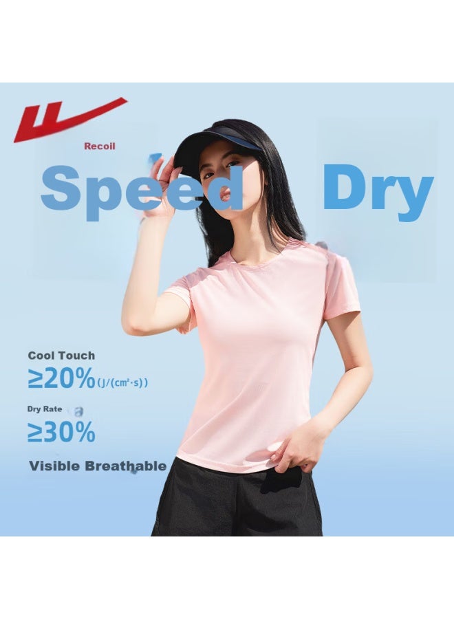 Ice Silk Quick-dry Short-sleeve T-shirt For Women,  Summer Pique Fabric, Skin-friendly, Cool, Fashionable, Casual, Breathable, Sporty Top - Image 3
