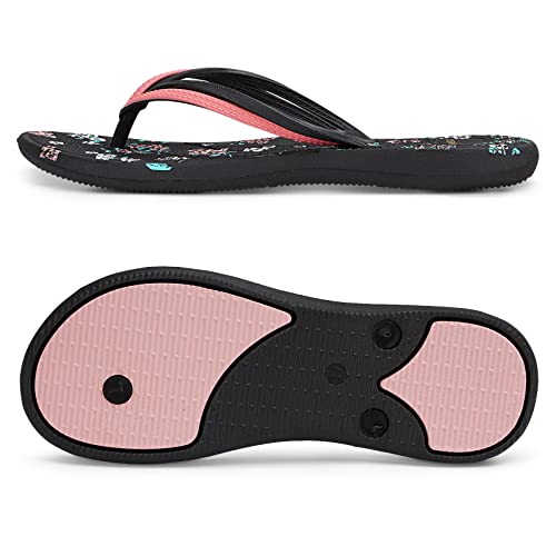 VOVEA Flip Flops For Women Non-Slip Bathroom Shower Shoes Cushion foam Indoor and Outdoor Sandals,Black US 7 - Image 4