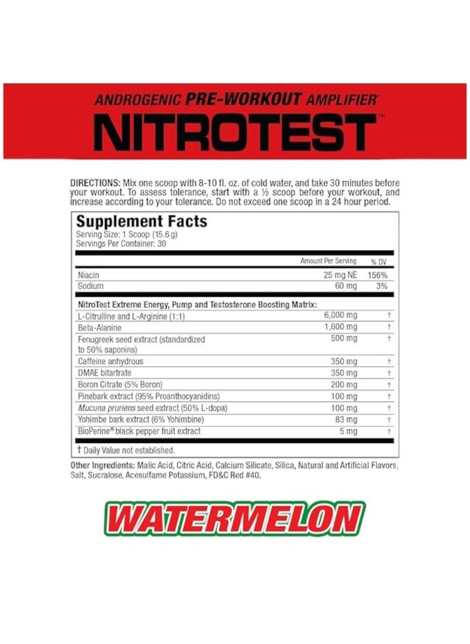 MUSCLEMEDS Nitrotest, Androgenic Pre-Workout Amplifier, Watermelon Flavour, 30 Servings  - Image 2