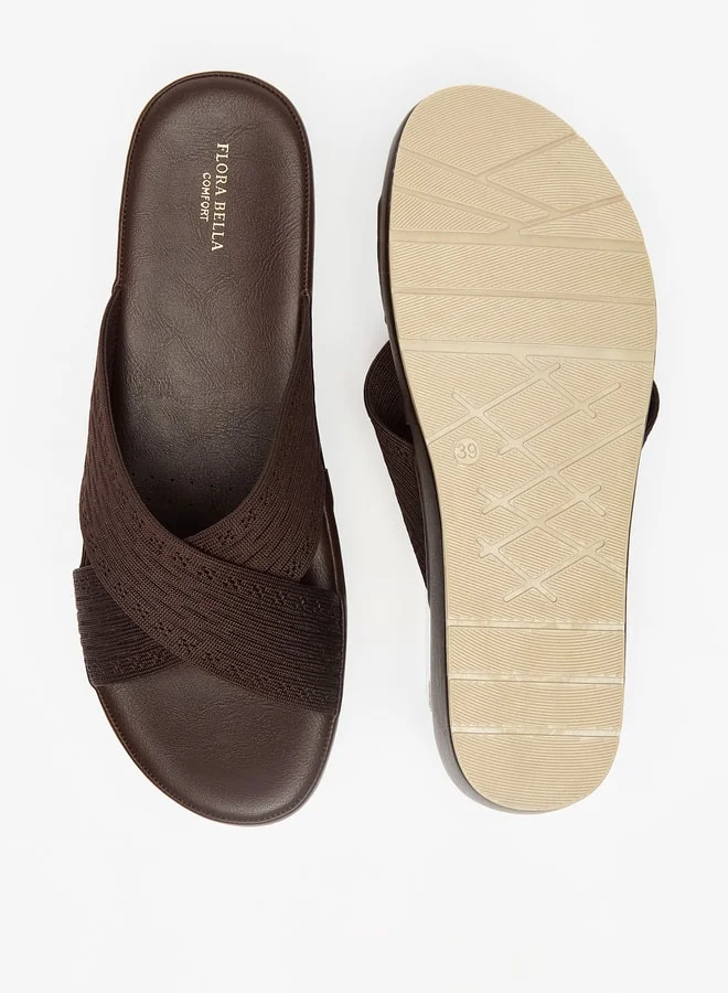 Flora Bella By Shoexpress Textured Slip-On Cross Strap Sandals with Wedge Heels