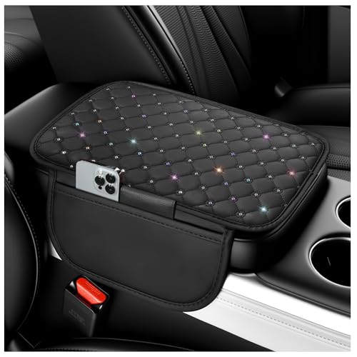 VKQTS Bling Star Car Center Console CoverLeather Arm Rest Cover for Car with NonSlip Particles Side PoketsCars Armrest Covers Cars Interior Accessories for Relieving Arm Fatigue - Image 1
