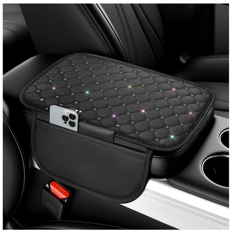 VKQTS Bling Star Car Center Console CoverLeather Arm Rest Cover for Car with NonSlip Particles Side PoketsCars Armrest Covers Cars Interior Accessories for Relieving Arm Fatigue - Image 3