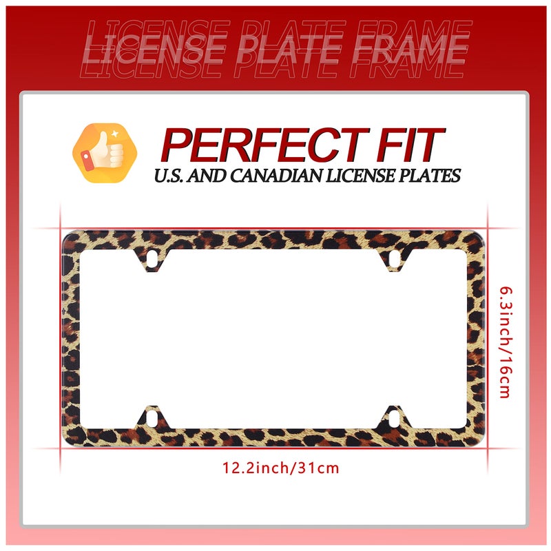UNINDREM Brown Leopard Print License Plate Frame Cheetah Animal License Plate Holder Stainless Steel Auto Parts Decoration with Screws for Men Women License Plate 4 Holes 1pcs - Image 3