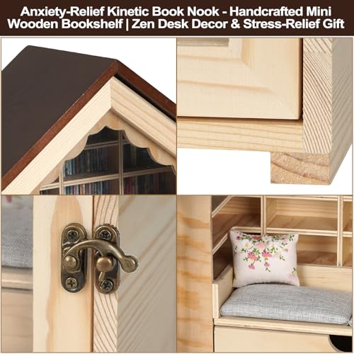 JAZUIHA Anxiety Bookshelf, 300 Pcs Mini Books Bookshelf Decor Display for Stress Relief and Fun Decor Mini Ornament Shake Away Your Anxiety Miniature Library Gifts for Book Lovers (Natural Wood) - Image 4