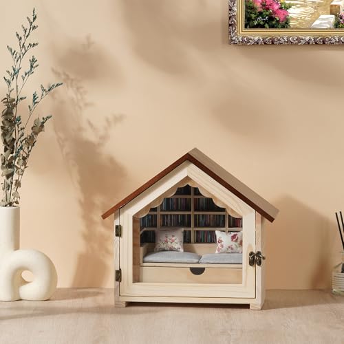 JAZUIHA Anxiety Bookshelf, 300 Pcs Mini Books Bookshelf Decor Display for Stress Relief and Fun Decor Mini Ornament Shake Away Your Anxiety Miniature Library Gifts for Book Lovers (Natural Wood) - Image 5