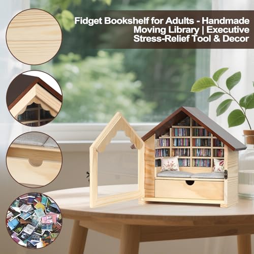 JAZUIHA Anxiety Bookshelf, 300 Pcs Mini Books Bookshelf Decor Display for Stress Relief and Fun Decor Mini Ornament Shake Away Your Anxiety Miniature Library Gifts for Book Lovers (Natural Wood) - Image 3