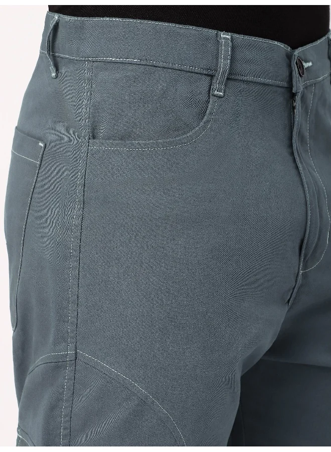 Beyoung Stone Grey Cut And Sew Contrast Stitch Cargo Pants