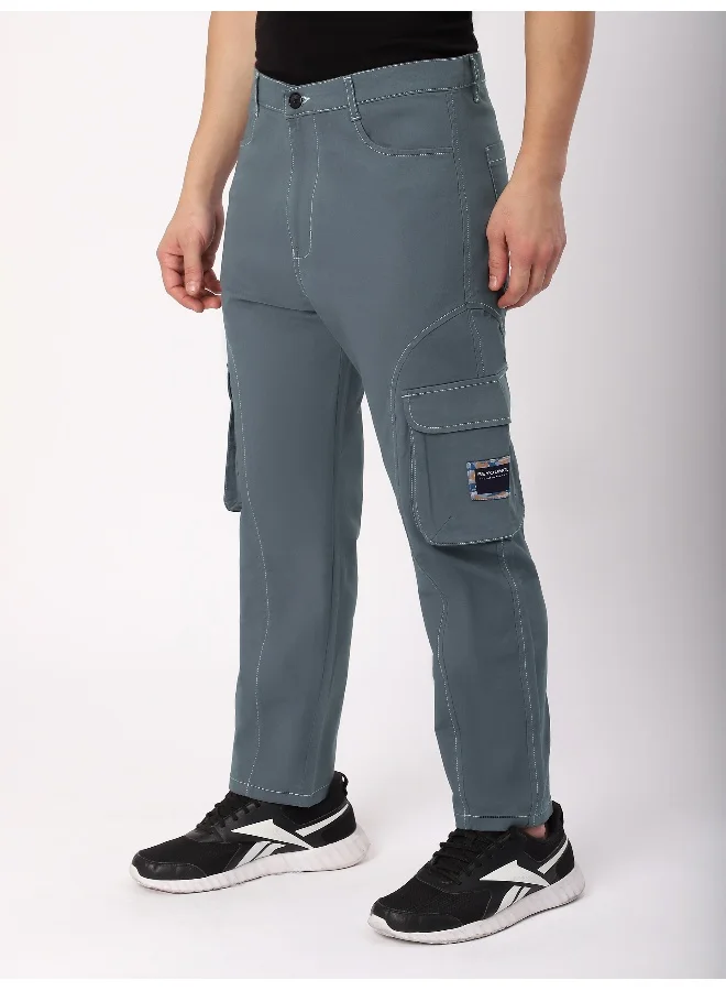 Beyoung Stone Grey Cut And Sew Contrast Stitch Cargo Pants