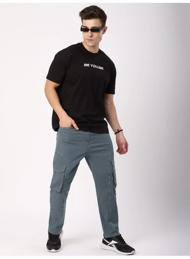 Beyoung Stone Grey Cut And Sew Contrast Stitch Cargo Pants