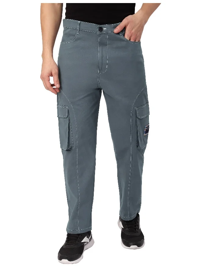 Beyoung Stone Grey Cut And Sew Contrast Stitch Cargo Pants