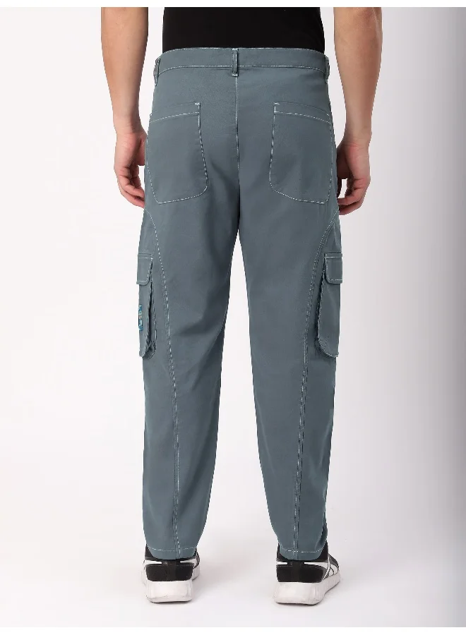 Beyoung Stone Grey Cut And Sew Contrast Stitch Cargo Pants