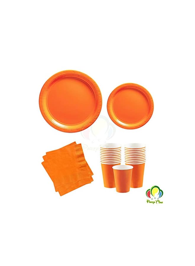 TIME - Orange Set of 48 Pieces Party Tableware Baby Shower Disposable Dinnerware Plates Napkins Cups Party and Different Events Birthday Supplies