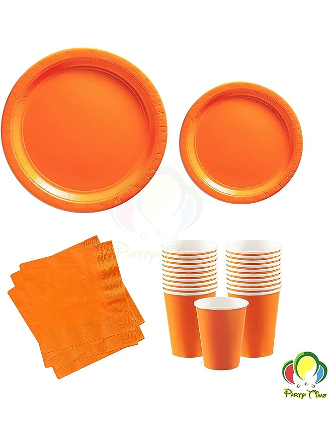 TIME - Orange Set of 48 Pieces Party Tableware Baby Shower Disposable Dinnerware Plates Napkins Cups Party and Different Events Birthday Supplies