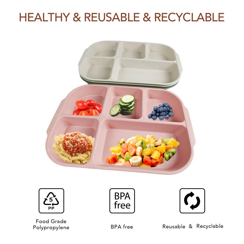 greenandlife 10.8 Inch 4PCS Divided Plates for Kids Adults, Portion Control Plates, Dishwasher & Microwave Safe Compartment Plate, Unbreakable Lightweight Reusable Wheat Straw Plates, INS - Image 4