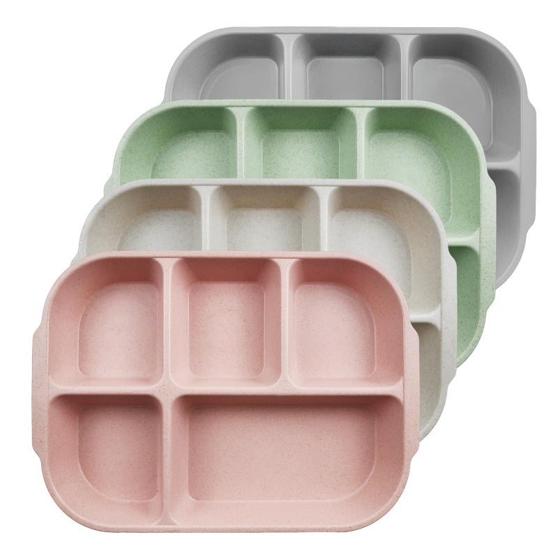 greenandlife 10.8 Inch 4PCS Divided Plates for Kids Adults, Portion Control Plates, Dishwasher & Microwave Safe Compartment Plate, Unbreakable Lightweight Reusable Wheat Straw Plates, INS - Image 1