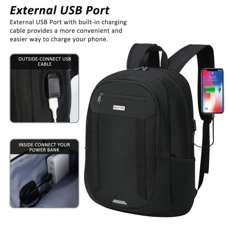 MAXTOP Travel Laptop Backpack Business Backpacks with USB Charging Port Water Resistant School College Bookbag - Image 4