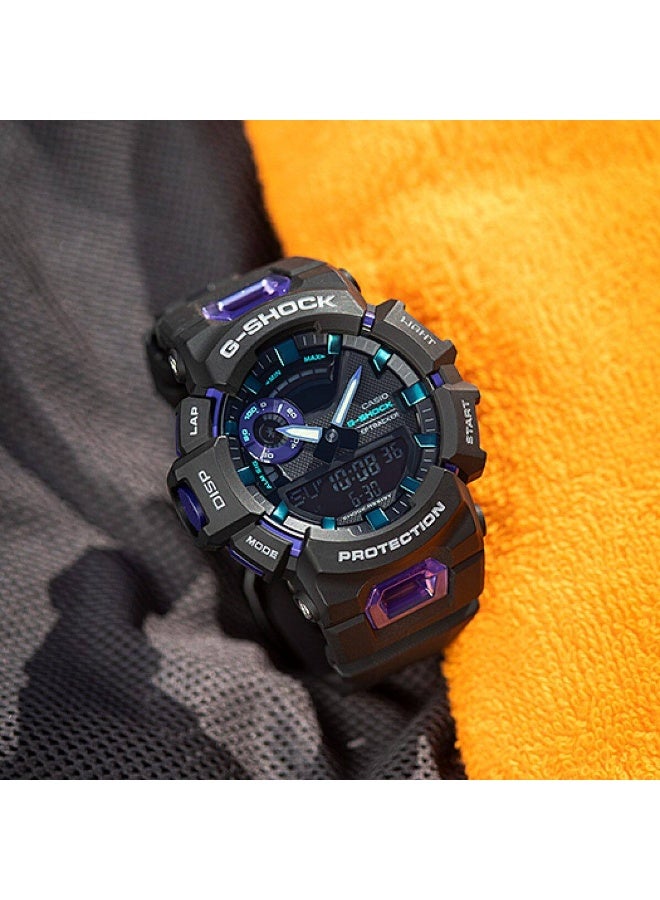 كاسيو ساعة يد كاسيو جي-شوك (G-Shock) "تريب تراكر" (TepTracker) للرجال، رقمية وتناظرية، باللون الأسود مع لمسات باللونين الأرجواني والأزرق المخضر (Teal). - Image 1