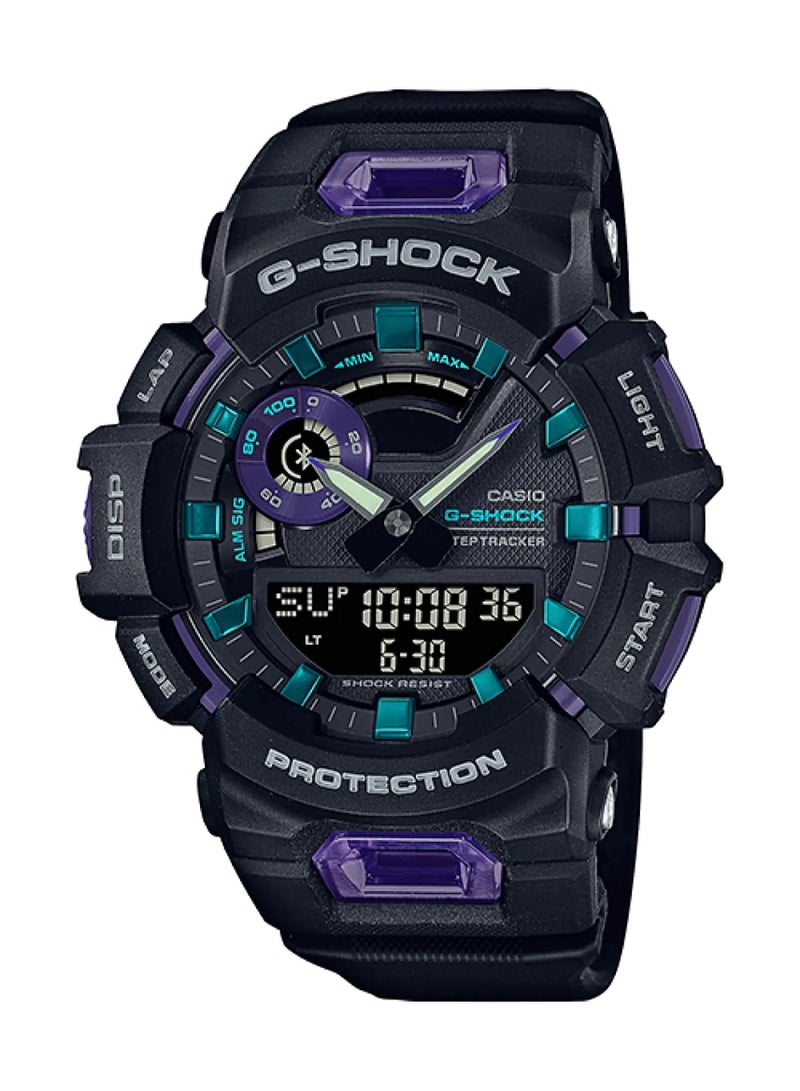 كاسيو ساعة يد كاسيو جي-شوك (G-Shock) "تريب تراكر" (TepTracker) للرجال، رقمية وتناظرية، باللون الأسود مع لمسات باللونين الأرجواني والأزرق المخضر (Teal). - Image 2