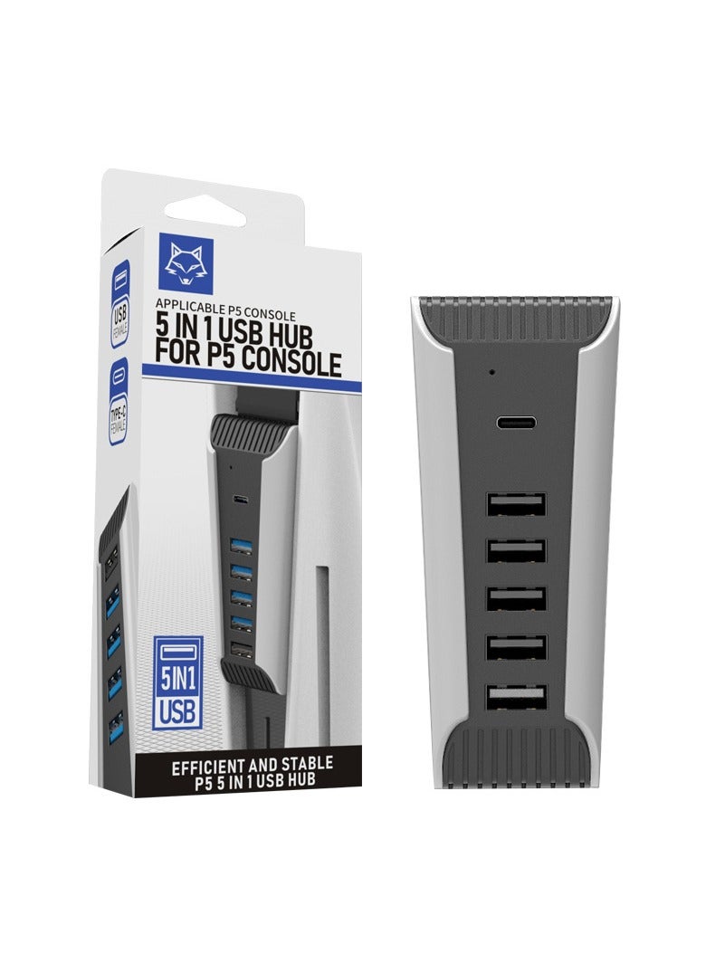 general PS5 USB Hub 5-Port USB Extender, USB High-Speed Expansion Hub Charger USB Extender Compatible Playstation 5 Game Console Accessories PS5 Converter Fast Transfer Multiport Hub Splitter - Image 1