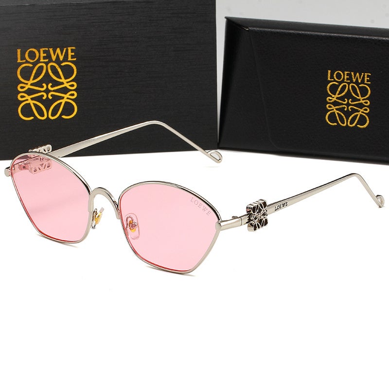 Loewe Anagram hexagonal sunglasses  in metal with a 3D LOEWE Anagram on the arm,Gold Frame Pink Lenses - Image 1